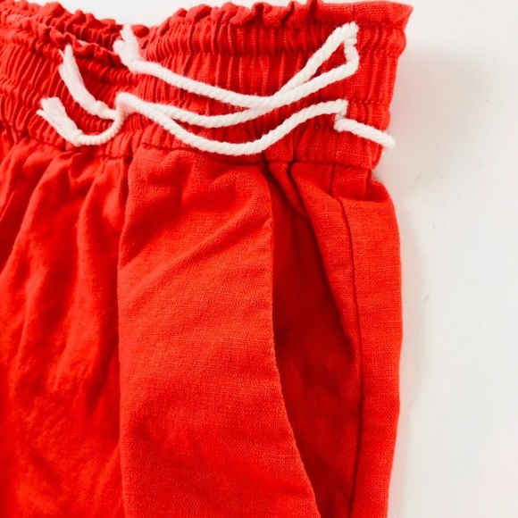 J.CREW Short Women's Size Small Red Orange Smocked Waist Linen Blend Drawstring - Picture 2 of 6